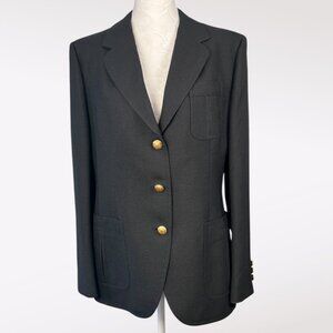 Vintage Stanley Blacker Black Wool Blazer Gold Crest Buttons Size 14